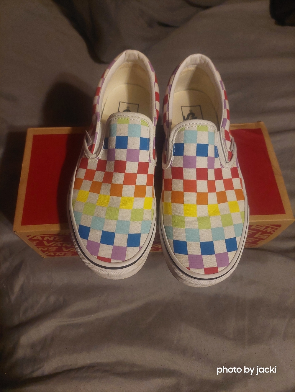 VANS slip-on checkerboard shoes, size 7 womens/5.5 youth